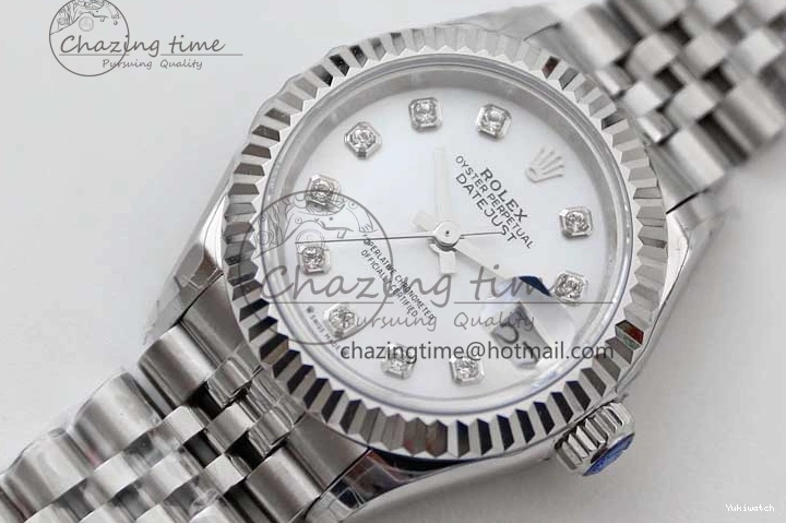 Dial SS 1:1 Diamonds 28 Silver Markers DateJust Bracelet 904L Edition Lady Best on NH05 Steel TWF President 0206